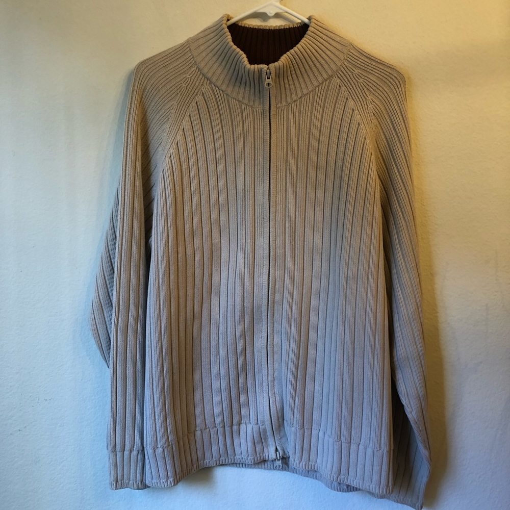 Men's Zip Up Cable Knit Cream Colored Sweater
